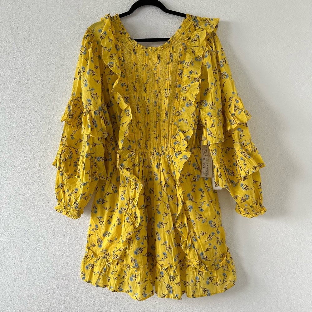 Yellow Floral Ruffle Smocked Mini Dress